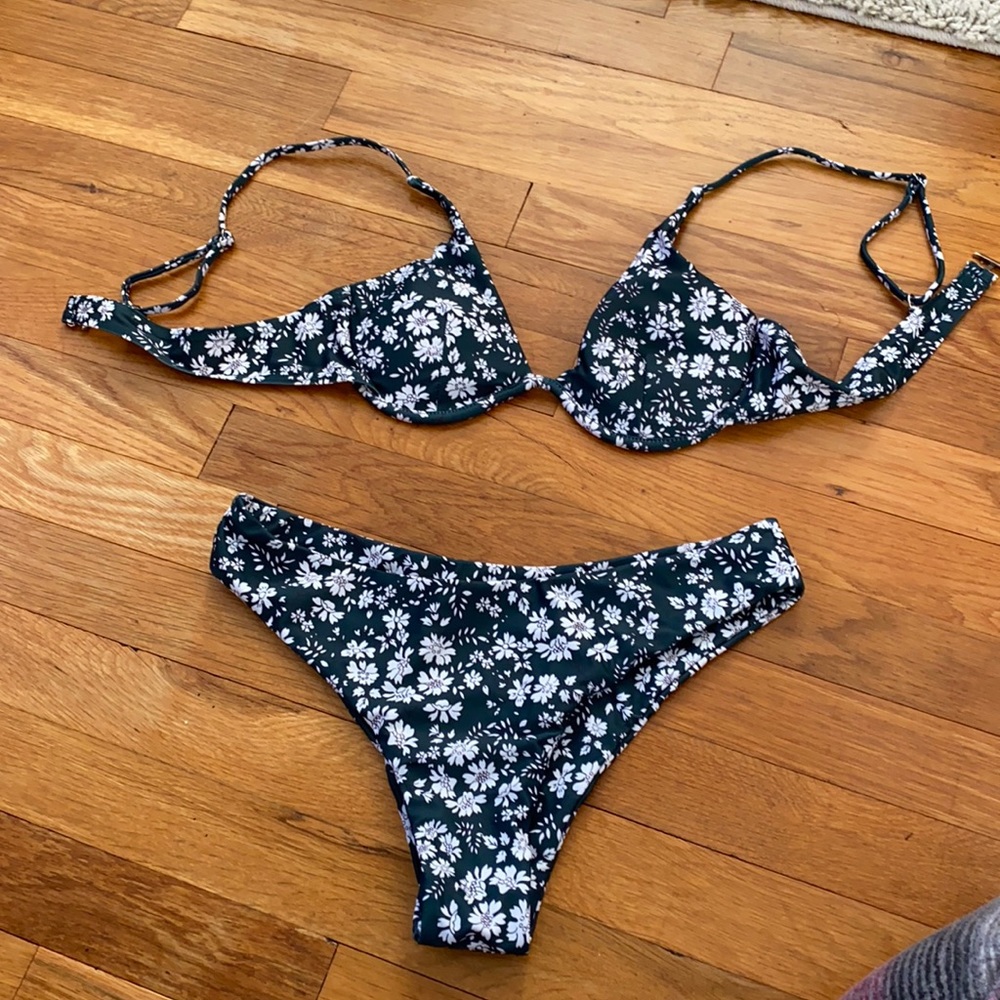 Dark green floral bikini